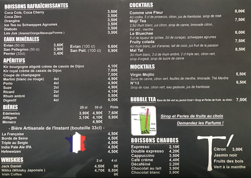 La Carte, restaurant l'Instant, Provins, Seine et Marne, 77